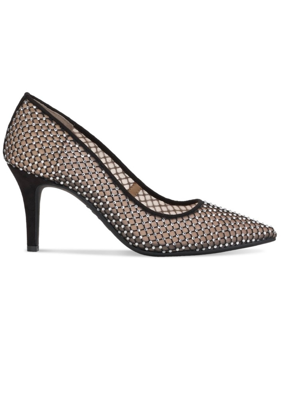 INC International Concepts Black Mesh Pointed Pump with Stud Accents